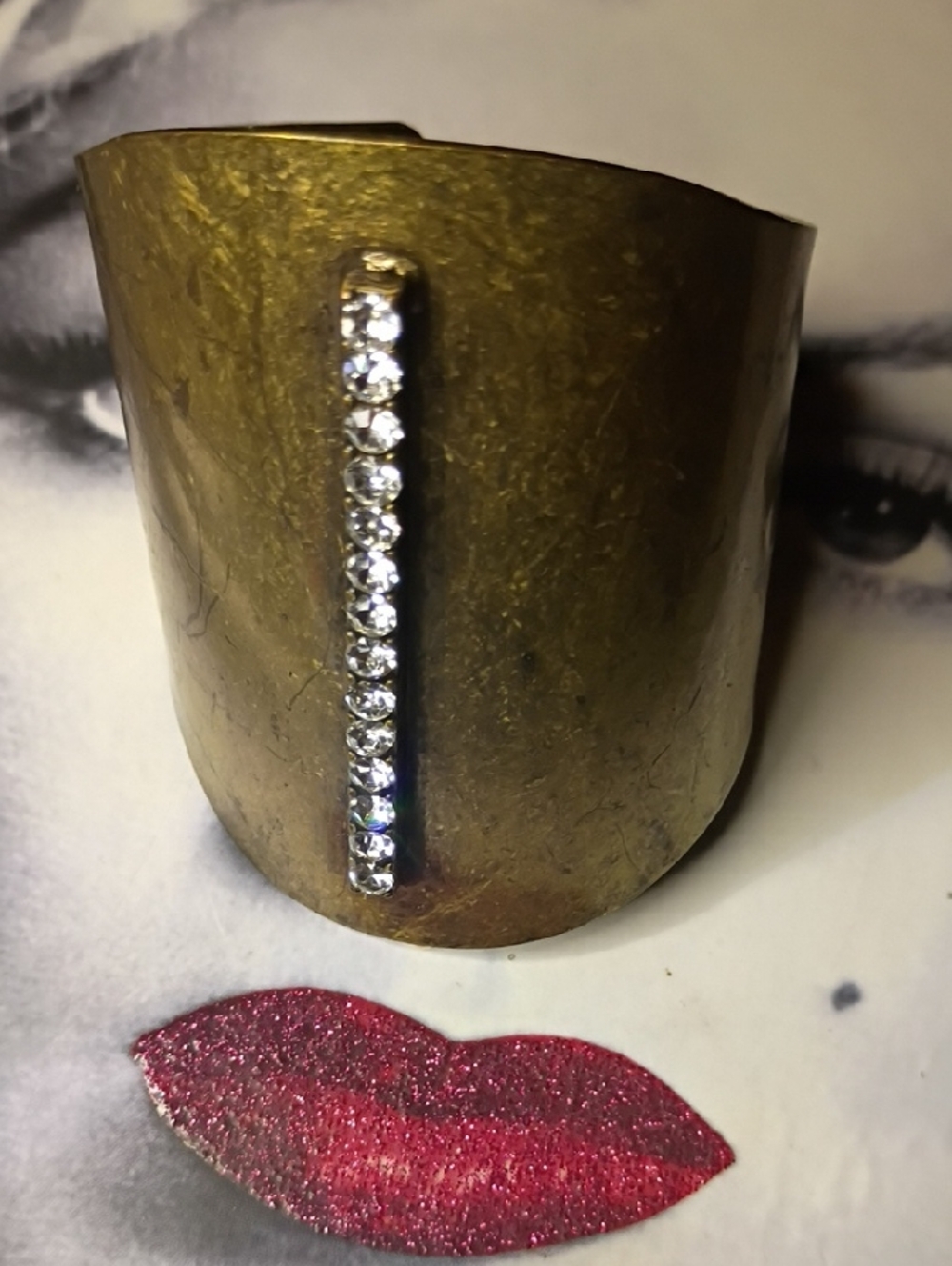 Gold-Tone Cuff Bracelet with Clear Crystal Accent